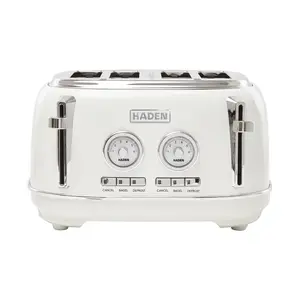 Haden Dorset 4 Slice Wide Slot Stainless Steel Toaster, Ivory & Chrome
