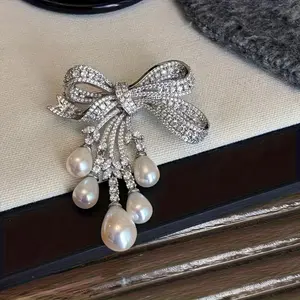 French Heavy Industry Brooch - Heavy-Duty Anti-Slip Pin Bow Tassel Collar Accessory Suitable for Coats, Suits, Wedding Dresses - Elegant Fashion Year-Round Wear, Mother's Day Gift