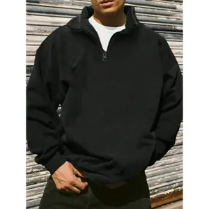 Men's Fall Casual Half-Zip Hoodie, Simple Solid Color Pullover Sweater, Comfortable Loose Fit Fashion Top for Daily Wear