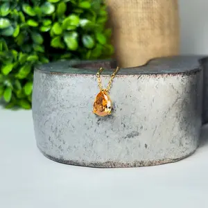 Dainty Topaz Birthstone Necklace - Pear Cut Gemstone Pendant - 18k Gold Necklace - Minimalist Design - Personalized Birthstone Jewelry - Adjustable Chain Length
