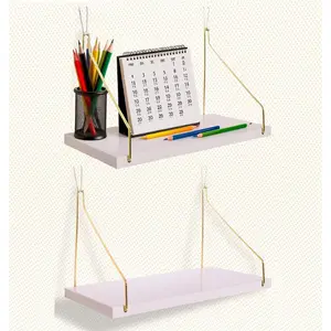 2-Pack White Wooden Cubicle Shelf For Fabric Walls With Hooks 12x6.0in Hanging Gold Bracket Stylish Office Cubicle Accessories Decorations For Women Desk