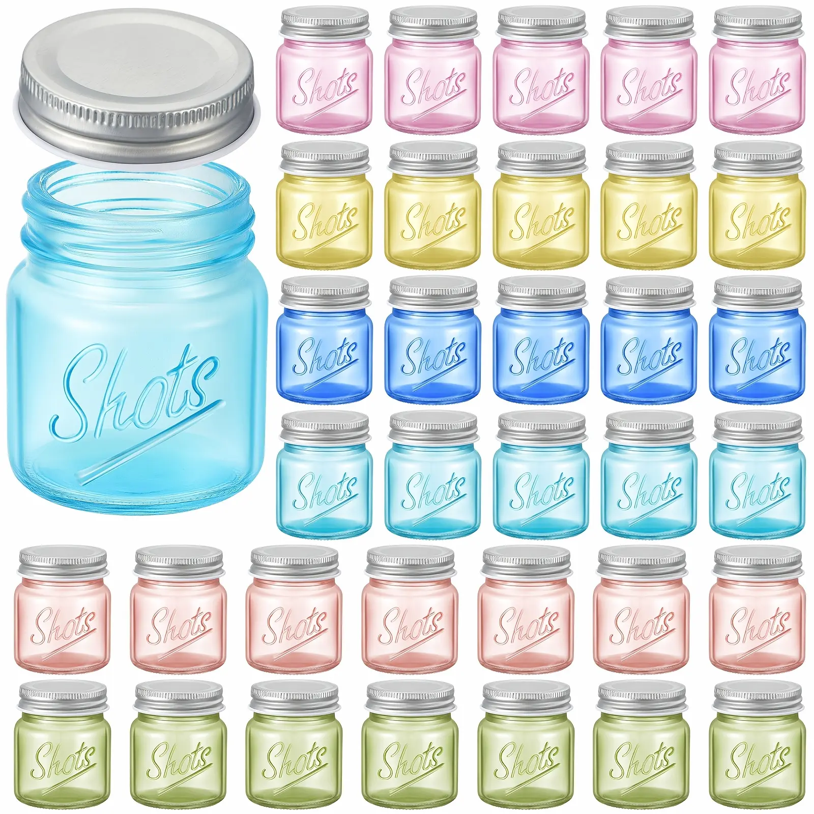 36 Pcs 2 Oz Mini Mason Jar Shot Glasses with Lids - Dishwasher Safe Glassware Drinkware for Wedding Party Favors, Home Bar Drinks, Halloween-Christmas Fresh Color Gifts