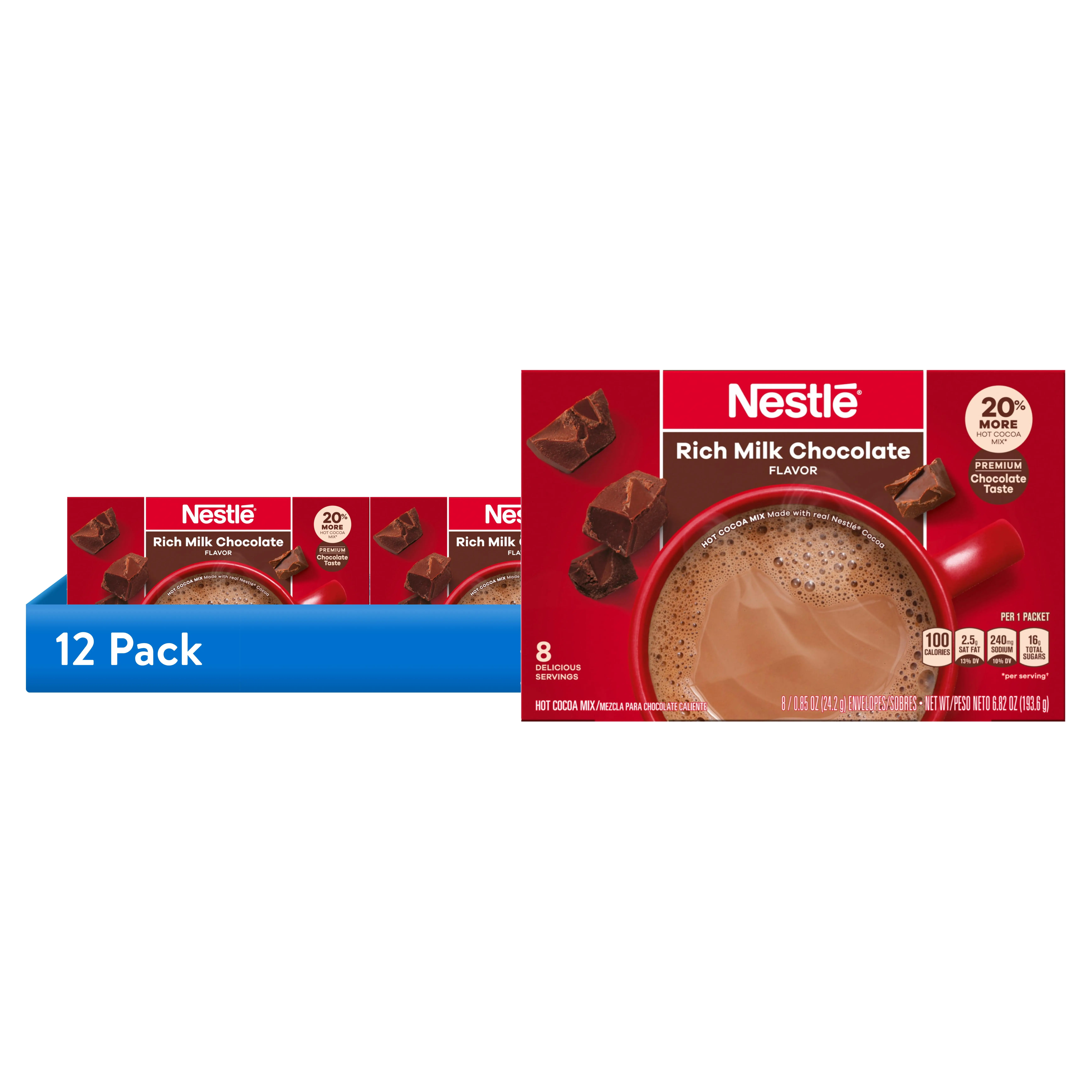 (12 pack) Nestle Insant Hot Cocoa Rich Milk Chocolate Flavored Mix Powder, 6.829 oz, 8 Count Box