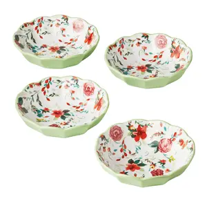 Painted Meadow 4-Piece Ceramic Pasta Bowl Set - Perfect for Your Kitchen Sturdy Tableware