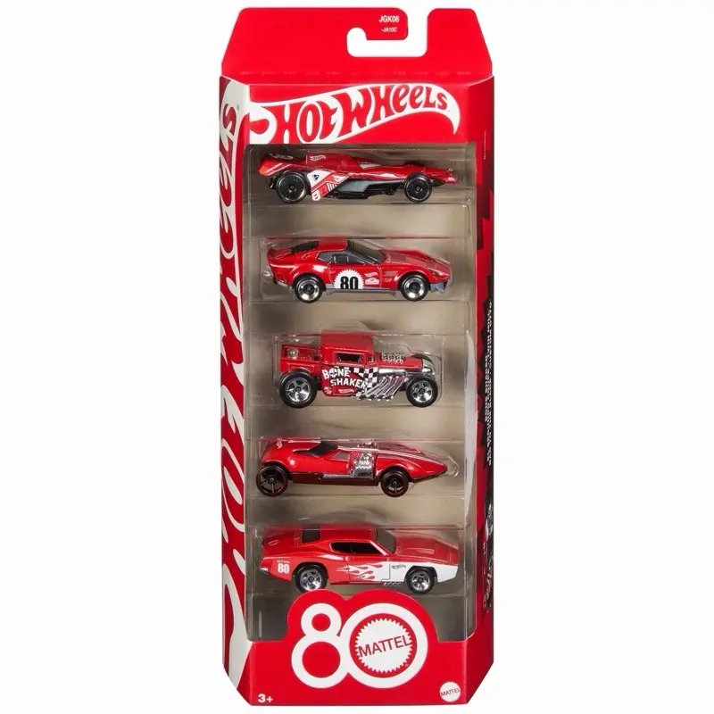 Hot Wheels 2025 80th Anniversary Ruby Red Collection 5-Pack - Collectible Die-Cast Cars Set, Diecast Car Model, Scale Model Display Piece, Scale Model Car
