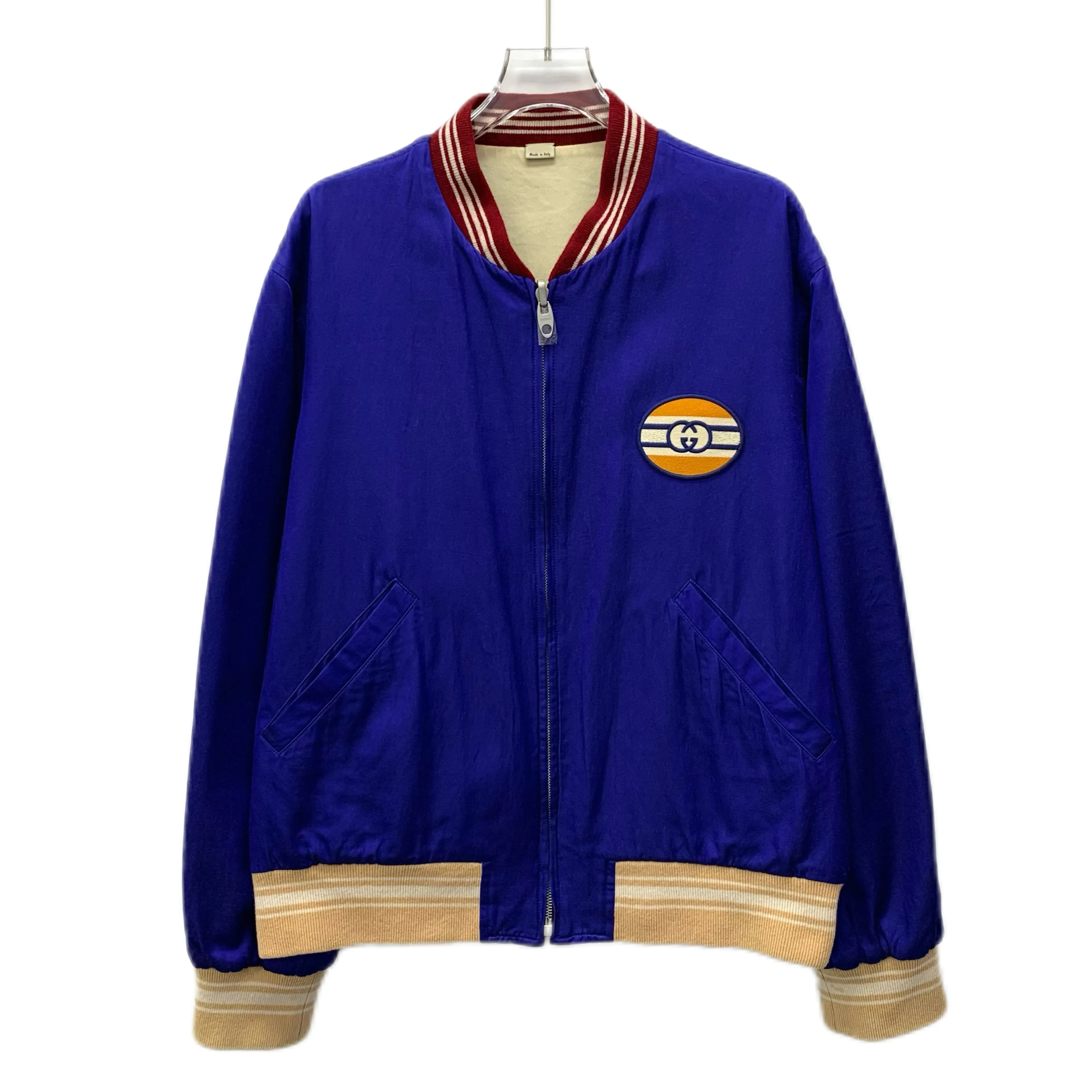 RDLT- Gucci Blue Stripe Tiger Embroidered Reversible Zip Jacket Size 48