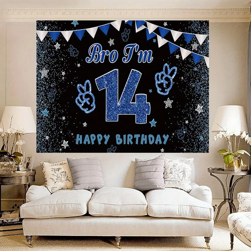 14th Birthday Party Backdrop Banner for Brother - 1pc Large Reusable Patterned Polyester Background (90.5x70.8in) - Indoor Home & Festive Supplies for Photography, Ceremony, Christmas, Party Decorations Banners, Print