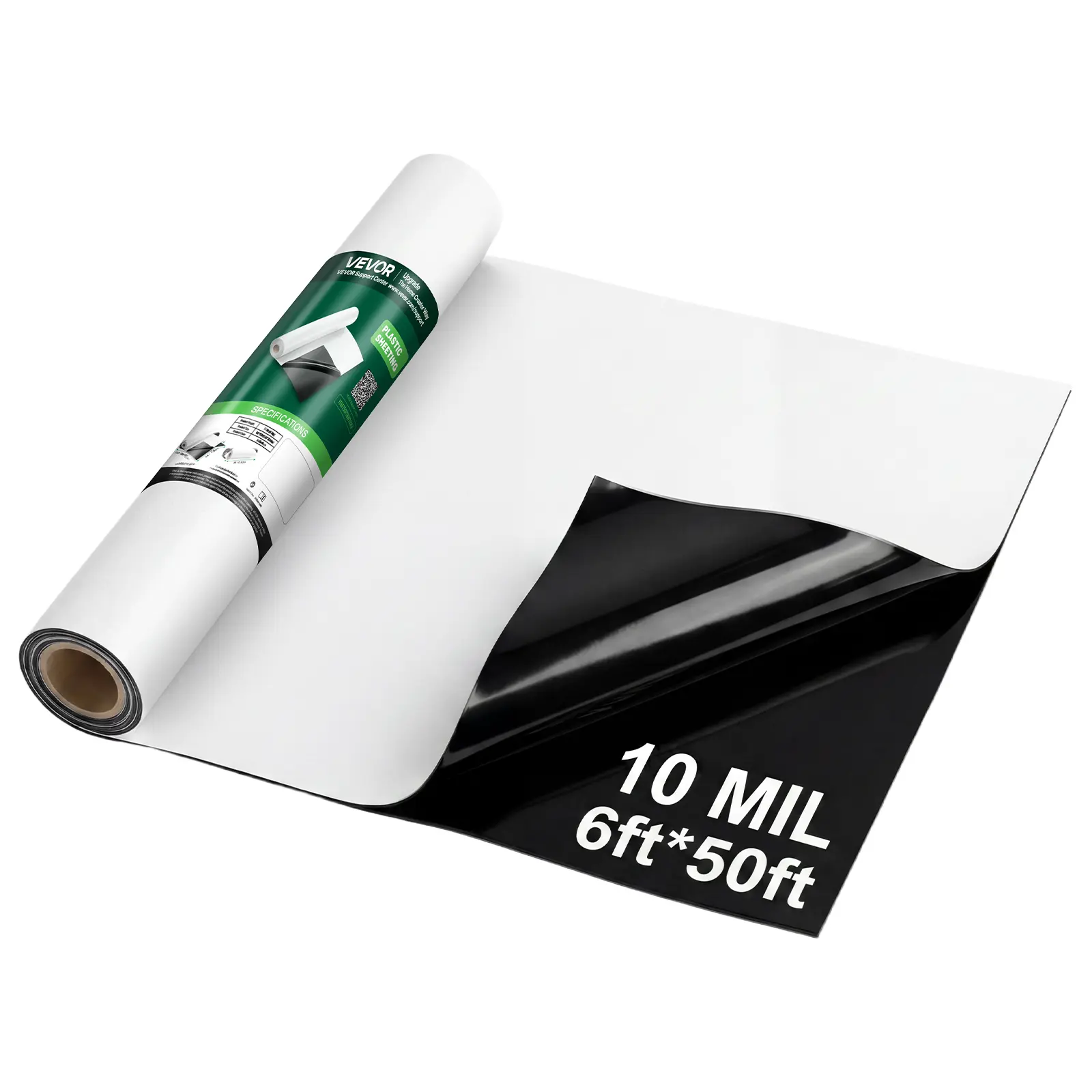 【SummerFinds】VEVOR 10 Mil 6 x 50 ft Plastic Sheeting, Heavy-Duty Thick Polyethylene Roll, Easy-to-Use Construction Drop Cloth Painters Tarp, Double-Sided Protection Cover for Crawl Space Vapor Barrier, Shading, Black & White