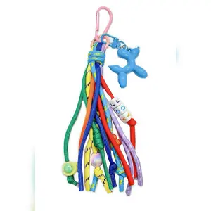 Colorful Balloon Dog Bag Charms Multicolor Clip-on Bag Jewelry with Multi-rope Tassles 8"H x 5.5"W x .5"L