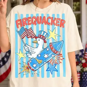 Comfort Colors Firequacker Goose Shirt, Patriotic Goose T-Shirt, Funny 4th of July Graphic Tee, American Flag Goose Shirt, Retro USA Independence Day Apparel