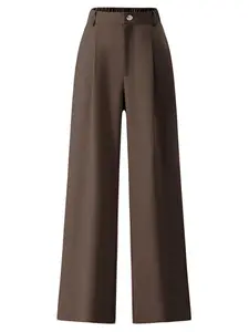 Women's Business Casual Solid Color Simple Elastic Waist Front Middle Button Fashion Pants Bottoms, Comfortable and Stylish Office Wear