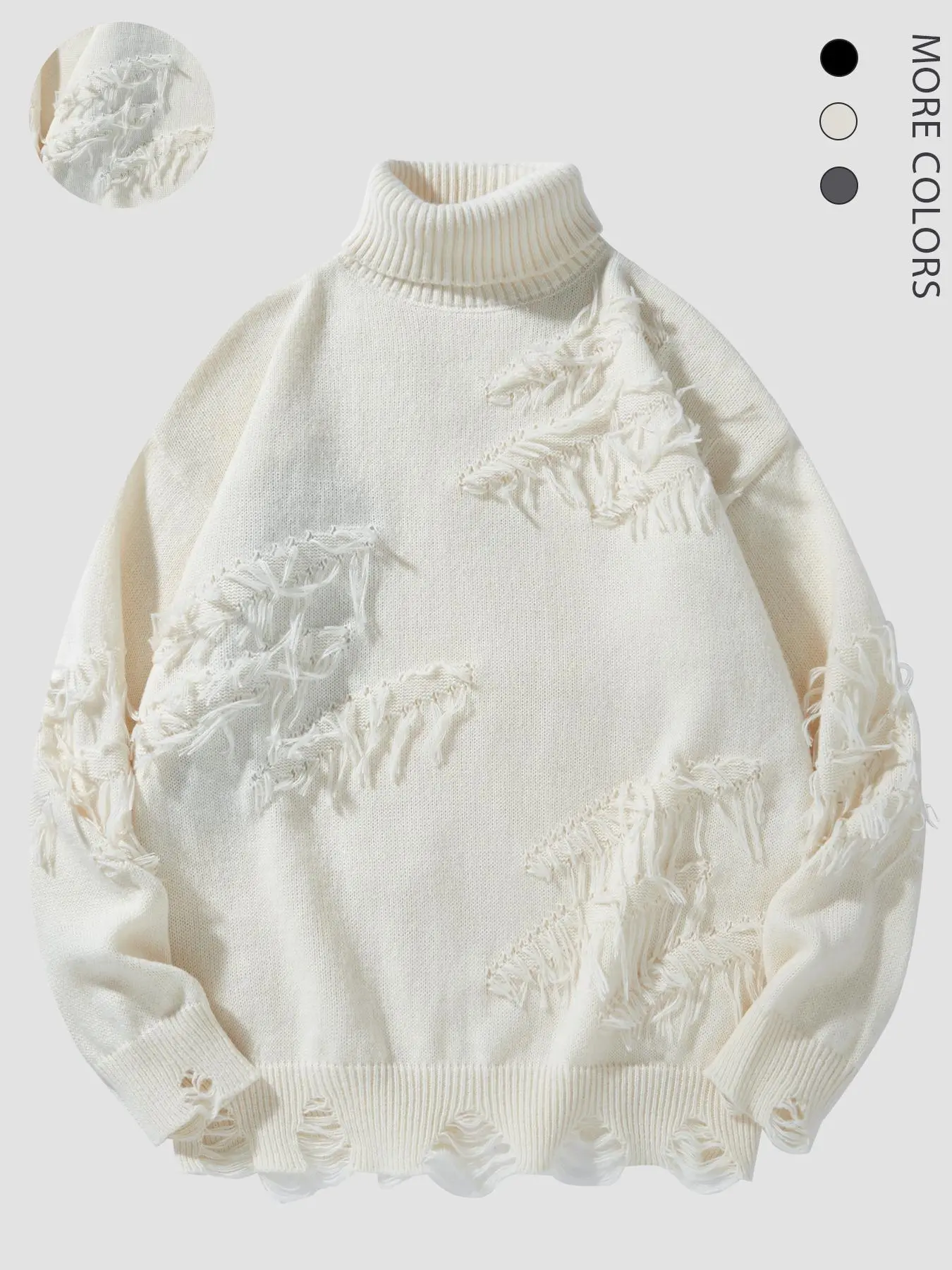 Men's Solid Color Ripped Drop Shoulder Sweater, Casual Fashion Cozy Knitwear for Daily Outdoor Wear, Men's Clothing for Fall & Winter