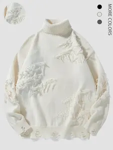 Men's Solid Color Ripped Drop Shoulder Sweater, Casual Fashion Cozy Knitwear for Daily Outdoor Wear, Men's Clothing for Fall & Winter