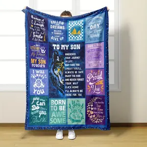 Vintage Style Inspirational Quotes Flannel Toss Blanket for Son - 100% Polyester, Nonwoven, Hypoallergenic, All Season Comfort Bedding for Sofas, Beds and Camping, Sofa Toss Blankets | Vintage Style Blankets | Hypoallergenic Fabrics, Bed Blankets