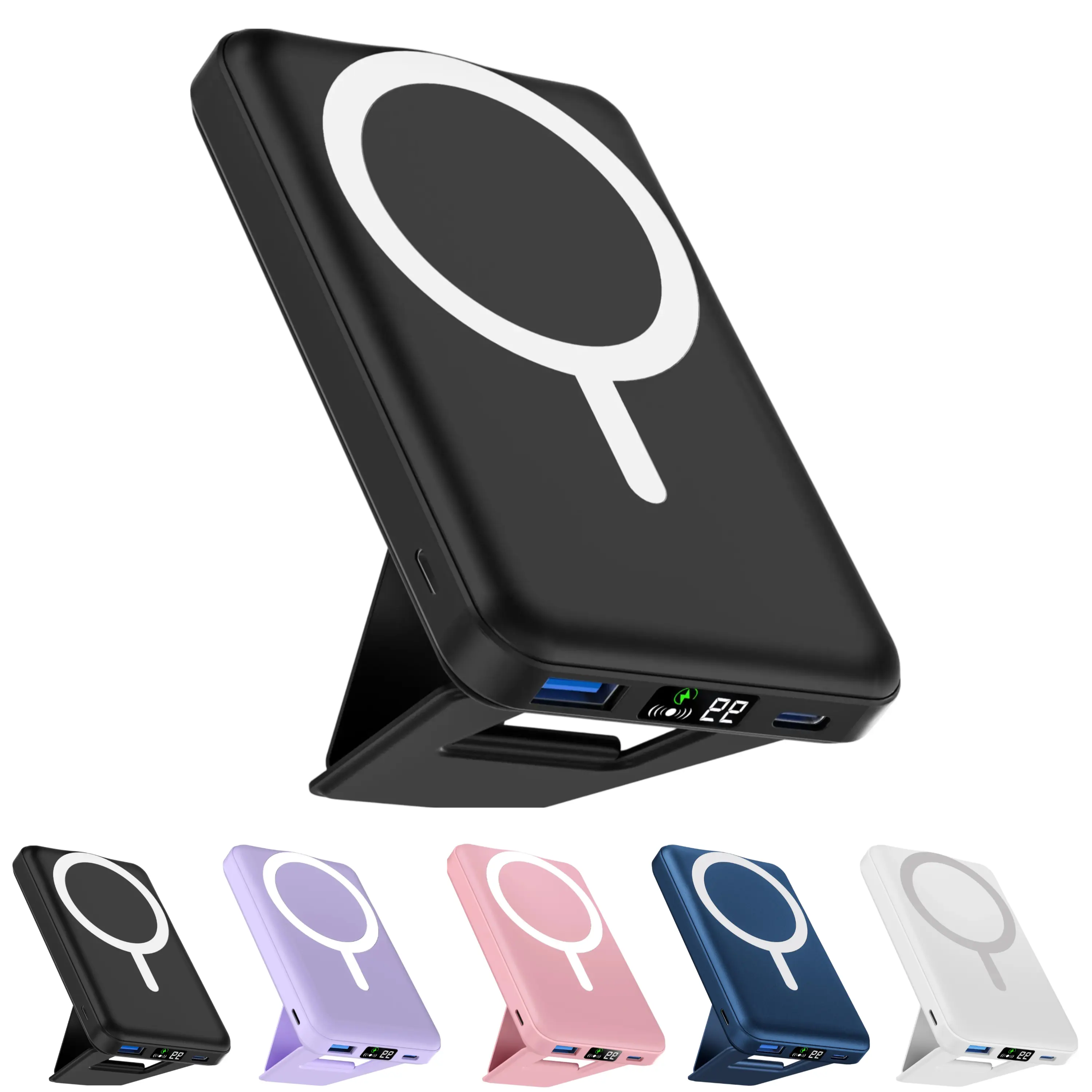 Power Bank, Portable Charger Power Bank MagSafe Power Bank 10000mAh - Portable Wireless Charger with Kickstand, 22.5W Fast Charging Battery Pack, LED Display for iPhone 17 16 15 14 13 12 Pro Max - Perfect for Travel & Outdoor Compact Magnetic Foldable ac
