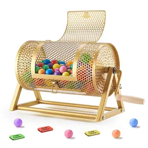 VEVOR Raffle Ticket Spinner, 11.6x 6.6 Holds 2500 Tickets or 100 Ping Pong Balls, Raffle Drum Lottery Spinning Cage with Reinforced Handle, Stable Triangular Stand, for Events and Gatherings, Gold