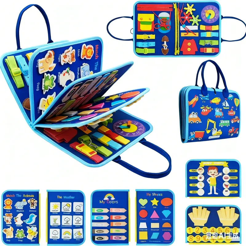 Busy Book for Toddlers, Preschool Learning Binder with Fine Motor Skills Activities, Interactive Components, Montessori Quiet Book for Kids, Early Education Toy for Cognitive Development and Sensory Play, Portable Travel Learning Book