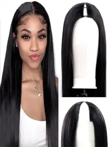 V Part Wigs Human Hair Straight, Brazilian Human Hair Wigs for Women, Upgrade U Part Wigs, No Sew In, No Glue, Half Wigs, Natural Color, Glueless Wig
