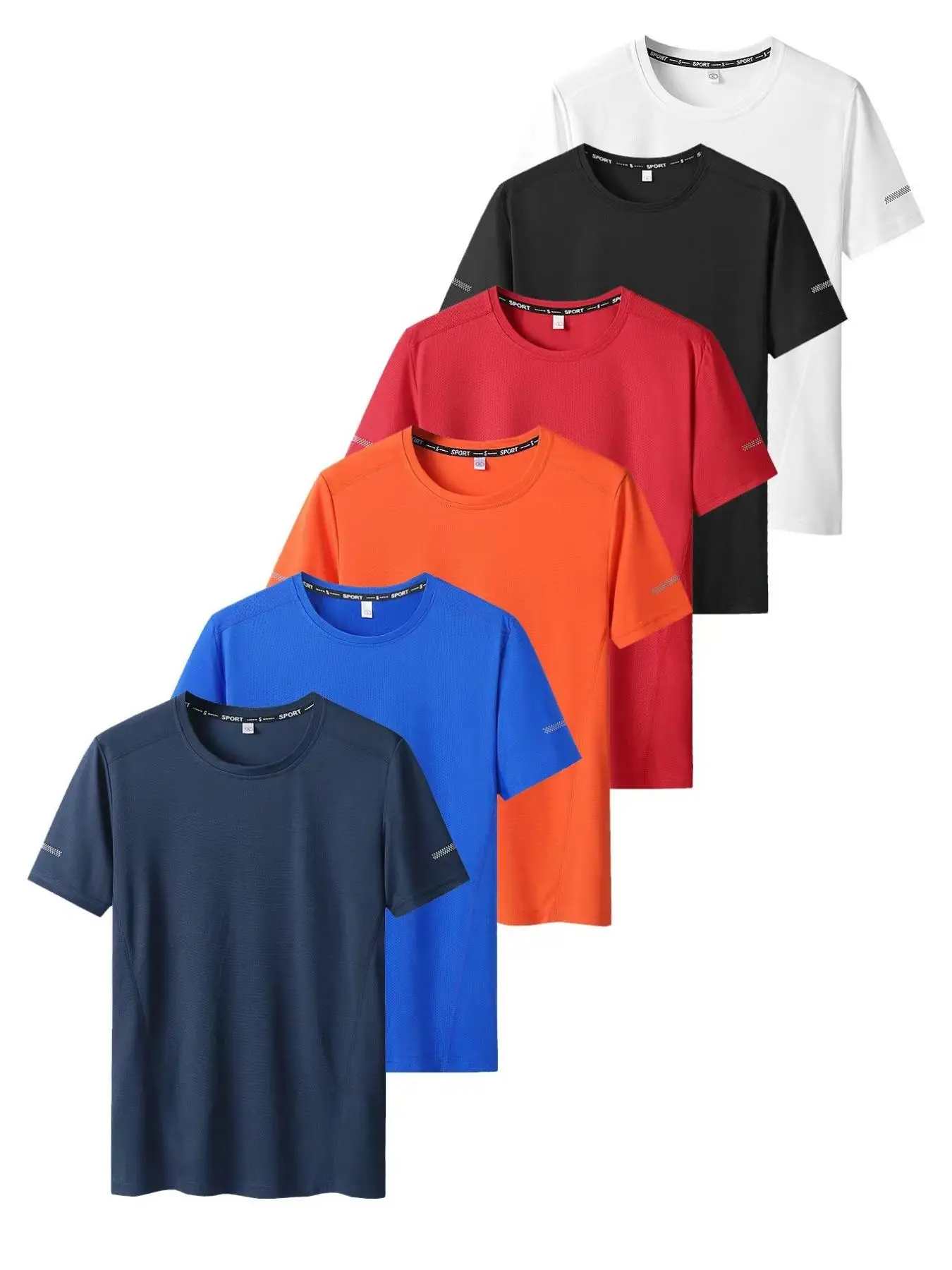 【Plus Size】 Men's 6pcs Solid Round Neck Tee, Casual Quick Drying Short Sleeve T-shirt for Summer, Men's Back To School Clothing for Daily Wear, Plain
