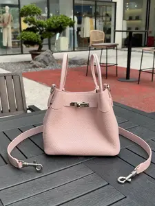 Fashionable Genuine Cowhide Leather Mini Bucket Handbag