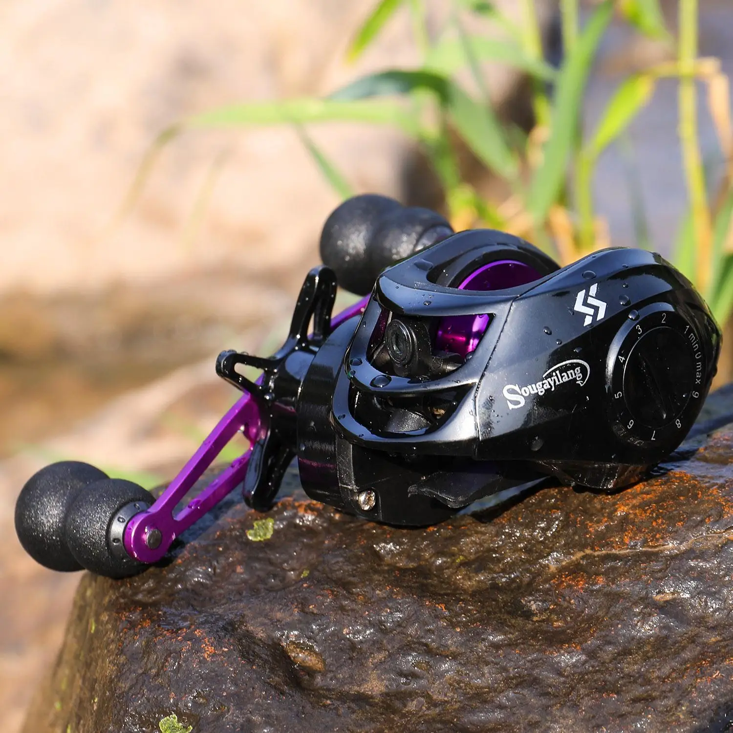 Sougayilang Baitcasting Fishing Reel, Purple 7.2:1 High Speed Gear Ratio with Eva Handle Fishing Reel for Beginner, Freshwater, Hallow and Christmas G