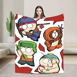 Cartman Cartoon Flannel Blanket | Ideal for Outdoor, Camping, Travel, Bedding - Perfect Gift for Friends and Family, Fun Design for Thanksgiving, Halloween, Christmas, Lightweight and skin-friendly, a must-have for home and travel.