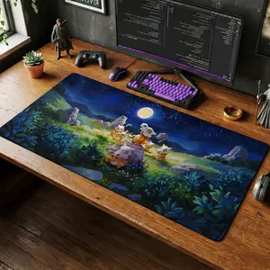 Cubone Moonlit Desk Mat, Night Sky Mouse Pad, Large Gaming Chair Mat, Cozy PC Setup Accessories