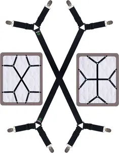 Bed Sheet Straps - Crisscross Fitted Sheet Clips and Sheet Holder Elastic Bands Bedsheet Fasten Suspenders Grippers, 2 count/Set Black