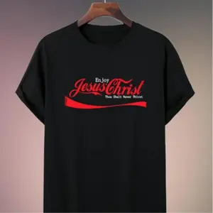 Vintage Cotton T-Shirt Featuring Clever Faith and Pop Culture Mashup with Enjoy Jesus Script for Multiseason Casual and Sports Wear