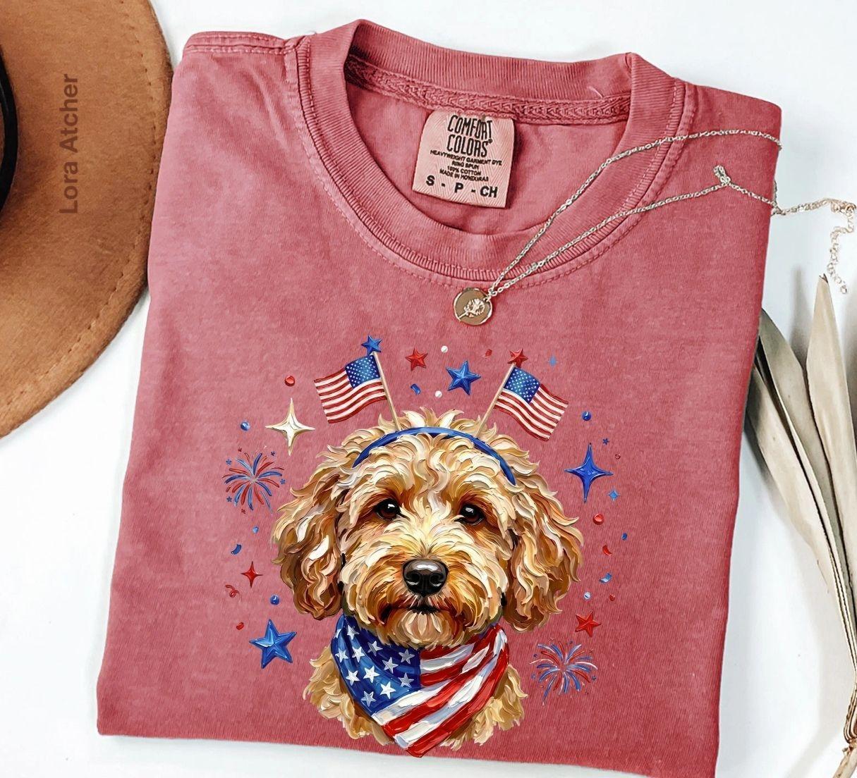 USA Goldendoodle Dog Shirt, Preppy Design 4th of July Dog ,4th of July Dog, Shirt, 250th Anniversary Shirt, 4th Of July, Dog Lover Shirt, Patriotic Dog Gift