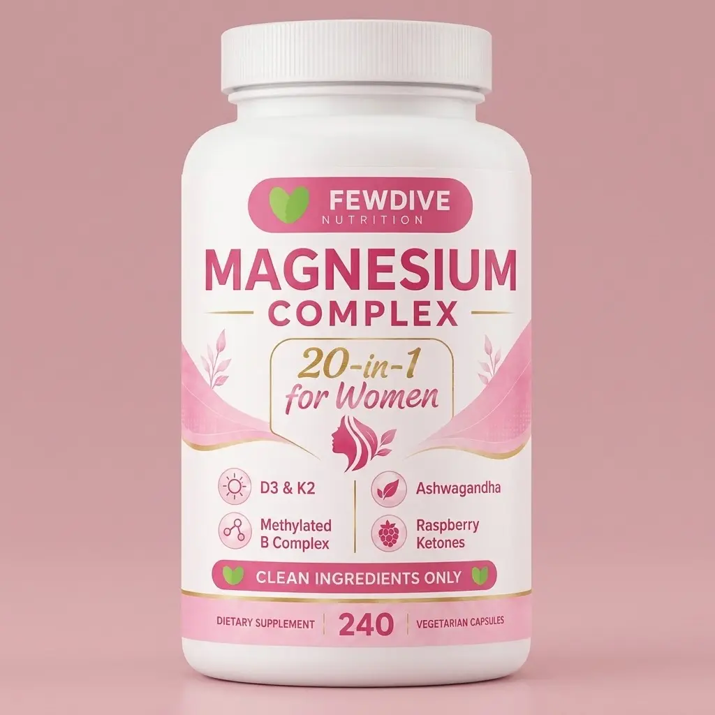 FEWDIVE Magnesium Complex for Women, 240 Vegetarian Capsules | 20-in-1 Formula - Magnesium Blend with Vitamin D3, K2, Ashwagandha & More | Filler Free, Non-GMO / Healthcare,Dietary,Supplement,Edible,Bathroom,Optimum,Fitness
