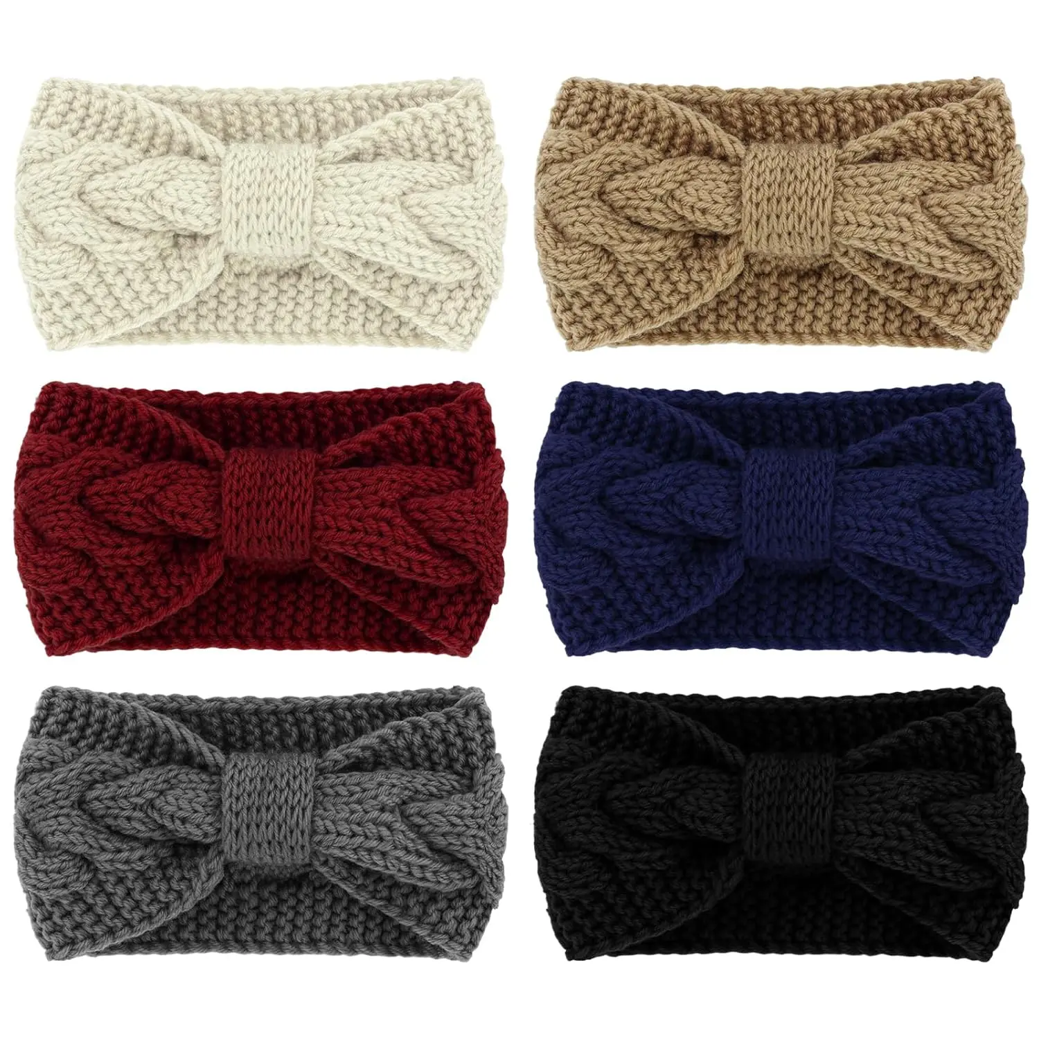 Winter Headbands for Women, 6 count Wide Knotted Knitted Headbands Ear Warmers Ear Muffs Ear Covers Thick  Wraps Turbans Cold Weather Christmas Hair Accessories for Women Gifts