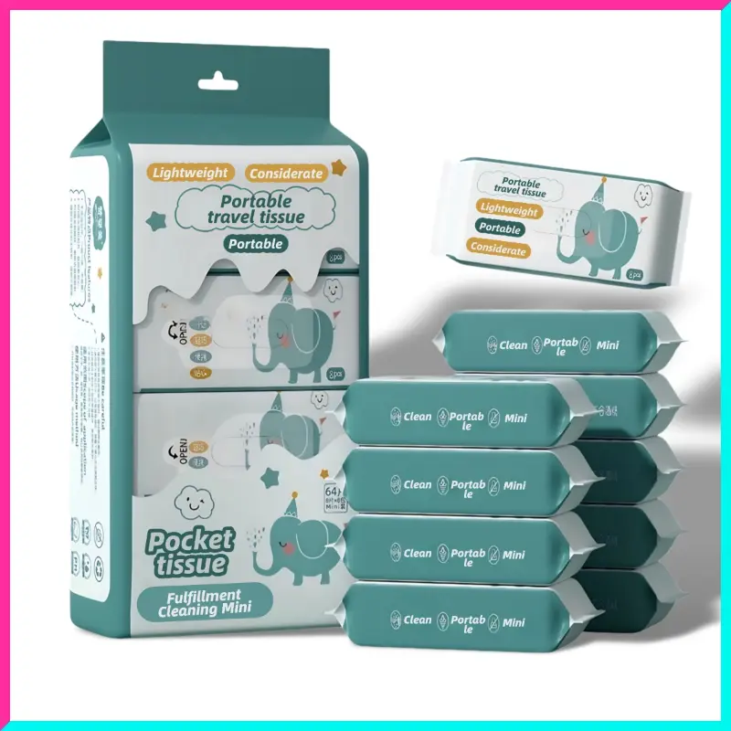 Mini Portable Wipe Set 8 Packs 64 Pcs, travel wet wipes, antibacterial wipes, on-the-go cleaning, adult personal care, disposable wipes.