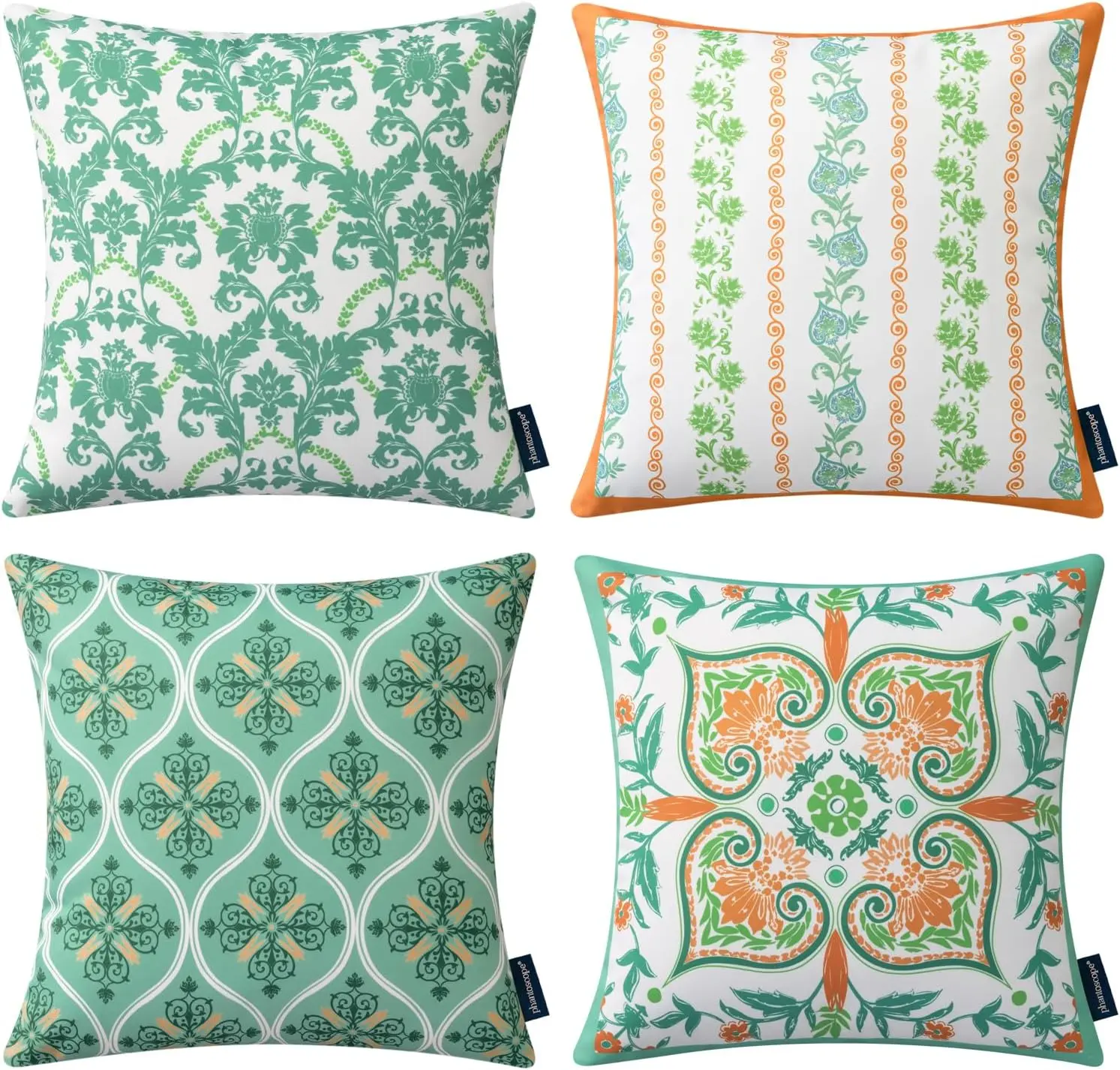 Phantoscope Pack of 4 multi colors Outdoor Pillows Waterproof Boho Geometric Outdoor Throw Pillow Covers, Decorative Floral Patio Pillows