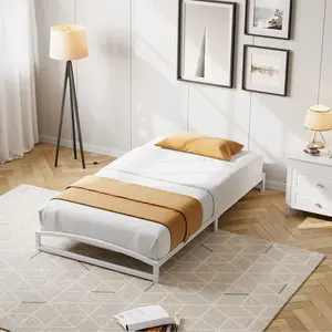 White 6 Inch Heavy-Duty Twin Metal Platform Bed Frame, Reinforced Iron Slat Support with Spacious Under-Bed Storage, 1000 LBS High Weight Capacity, Stable Noiseless Design No Box Spring Needed for Small Bedroom