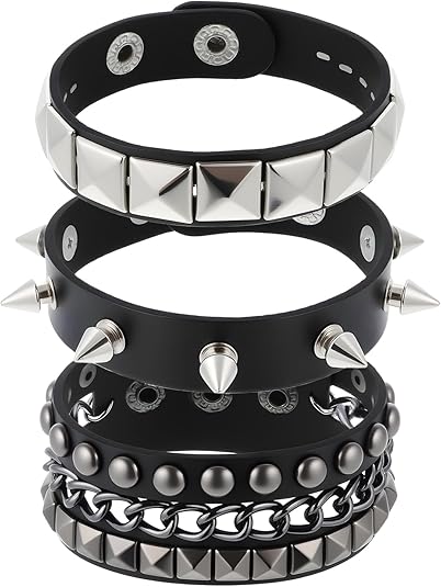 3 Pcs Punk Rock Studded Bracelet Set Spiked Leather Cuff Bracelet for Men Women 80s Wristband Emo Bracelet Adjustable