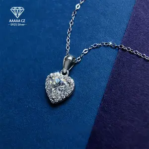 925 Silver 5A CZ Heart Pendant Necklace - Sparkling Blue Diamond-Like Stone, Elegant Chain With LuxuryCrystals, Perfect For Birthdays, Holidays, And SpecialOccasions, Versatile Jewelry| Elegant Chain Necklace|Durable Jewelry