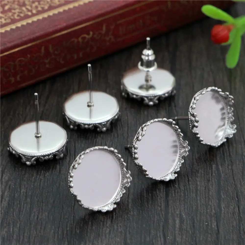 ( No Fade ) 12mm 20pcs Stainless Steel Earring Studs,Earrings Blank/Base,Fit 12mm Glass Cabochons,Buttons;Earring Bezels