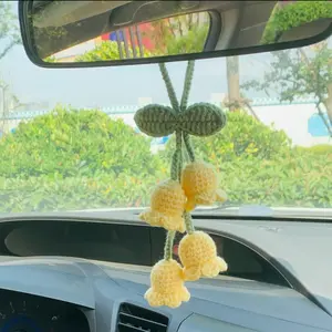 Handmade Flower Desian Car Hanging Ornament, Rear View Mirror Hanging Decoration for Car Interior Decor, Cute Car Accessories for Women & Girls, TeenGirl Gifts