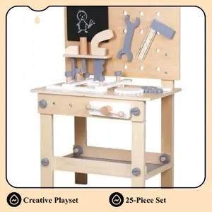 Toddlers Wooden Work Tool Bench Toy, Kids Pretend Play Construction Toy Gifts for Boys Girls - Kids Play Set Tool with Blackboard