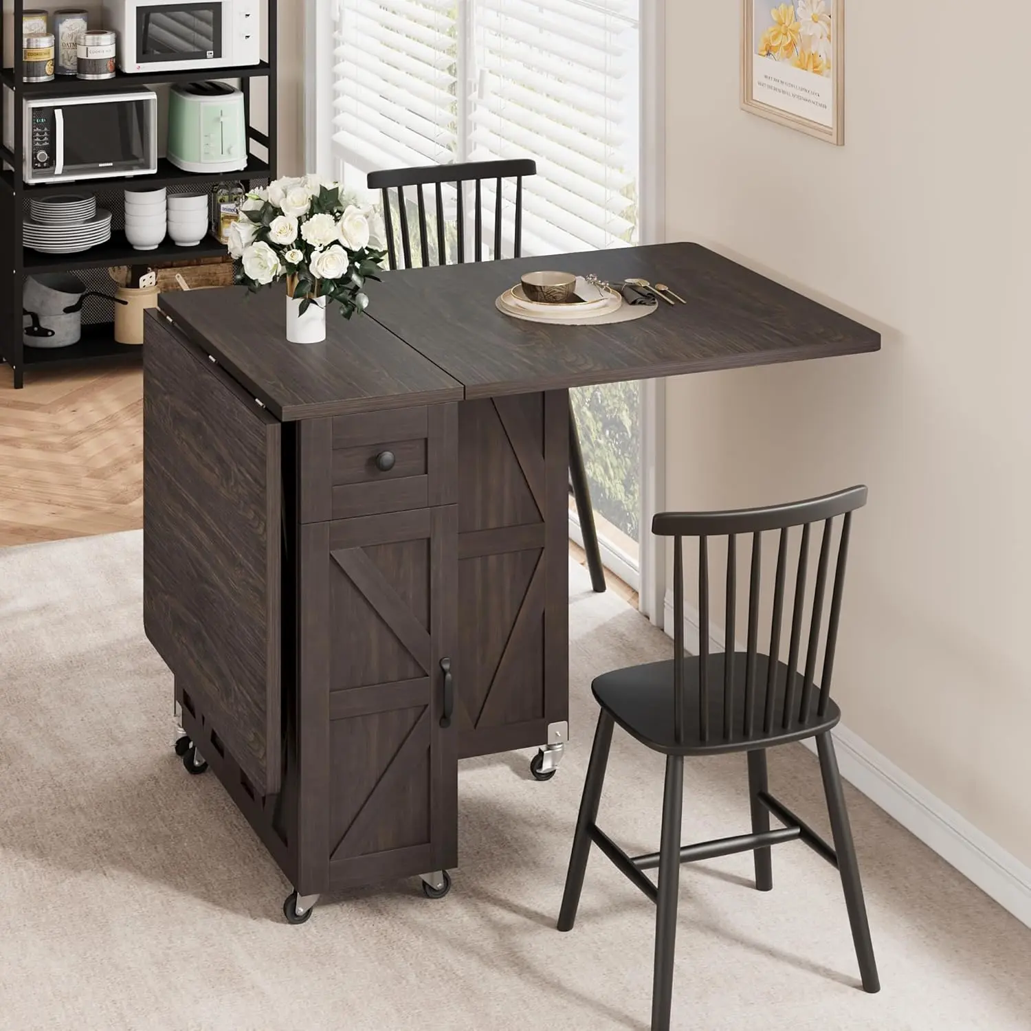 Jocoevol Folding Dining Table for 4 with Storage Drawer, Kitchen
