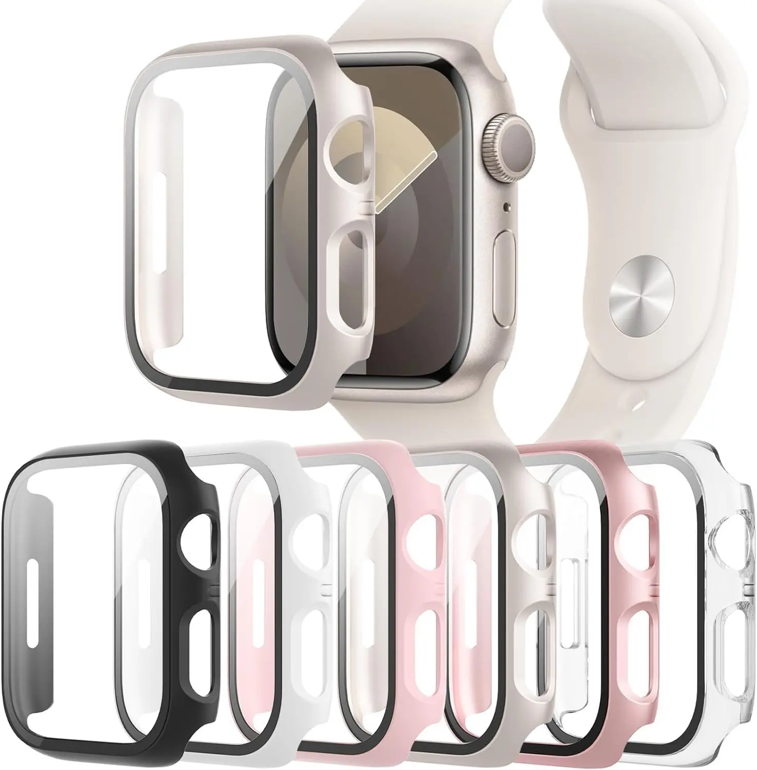 Apple Watch Case 40mm & 42mm, 6 Pack Tempered Glass Screen Protector, Full Coverage Protective Cover Compatible with Apple Watch SE 3/SE 2/SE, Series 10/6/5/4 QCKANLJ