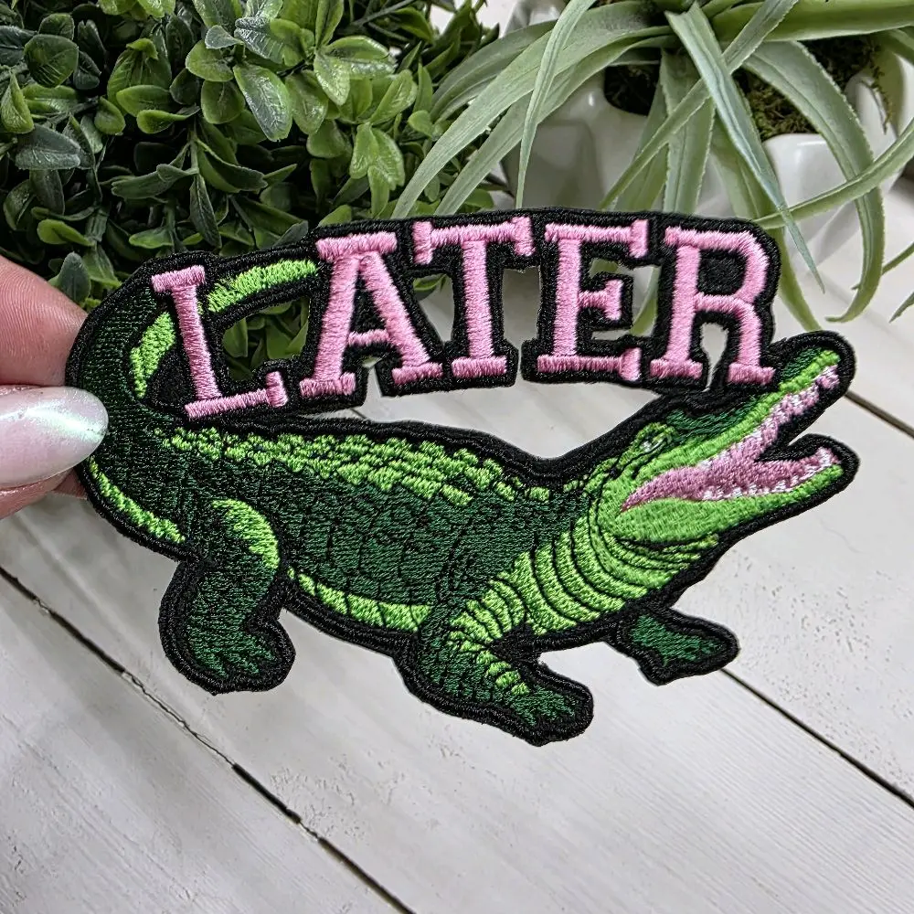 Later Gator embroidered iron-on patch. Later Gator embroidered iron-on patch.