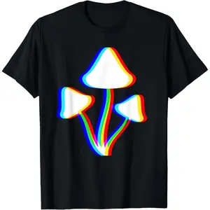 Men's Natural Cotton Fashion Short-Sleeve Graphic T-Shirt - Psychedelic Mushroom, EDM, Trippy Vaporwave, Techno Rave Themed Design