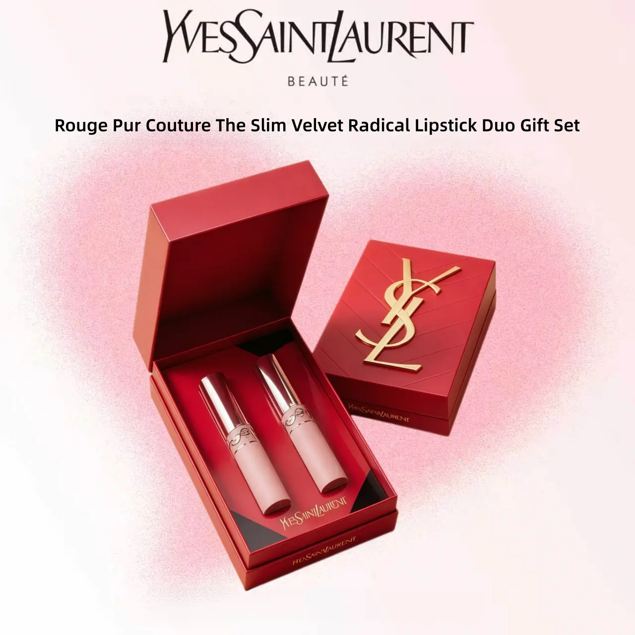 Yves Saint Laurent Rouge Pur Couture The Slim Velvet Radical Lipstick Duo Gift Set in Elegant Red Packaging