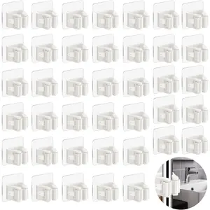 40 Pack Self Adhesive Broom Holder Wall Mount - Heavy Duty No Drill Broom Organizer for Garage Closet Kitchen, Plastic Storage Rack for Brooms Mops Tools, Peel and Stick Adhesive, White