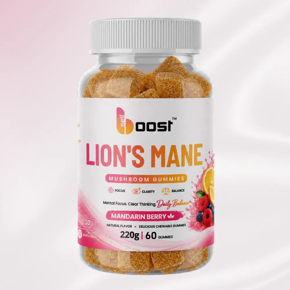 Self Boost Lion's Mane Mushroom Gummies Mandarin Berry Flavor 220g 60 Count for Brain Health & Cognitive Function Support