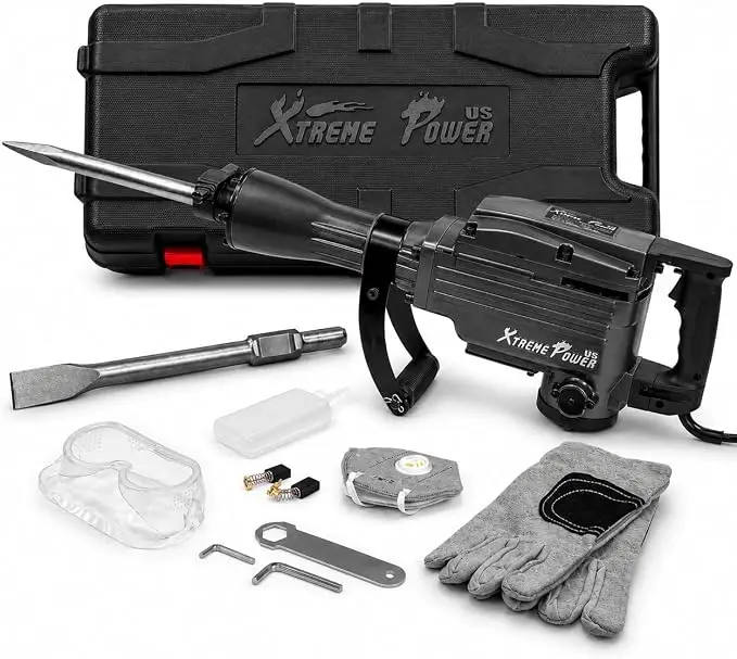 XtremepowerUS 2200W Power Demolition Electric Jack Hammer, Industrial Concrete Tools, Floor Breaker for Wood & Metal, with 2 Chisel Bits (Flat & Point) & Storage Case
