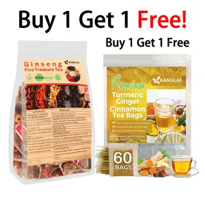 Ginseng Five Treasures Tea (30 bags), with a free gift of Turmeric Tea (60 bags) — Natural herbal tea that nourishes the kidneys. Detox tea that purifies the body. Great value pack, family size