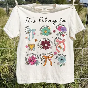 GILDAN It's okay to boho floral T-shirt, Mental Health T-shirt, Coquette bow, Flowers T-shirt, Motivational T-shirt, Inspirational T-shirt, , affirmations